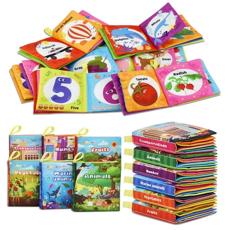 Dr.Rapeti Soft Cloth Books Baby Books Bath Books 6-Pack for Baby Infant Toddler Kids Crinkle Squeaky Washable Chewable Non-Toxic Early Educational Gif