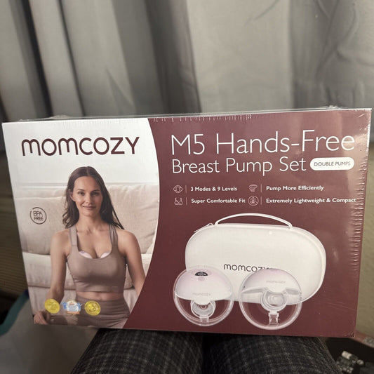 MOMCOZY M5 HANDS-FREE Breast Pump Set Double Pumps Lightweight Compact BPA FREE