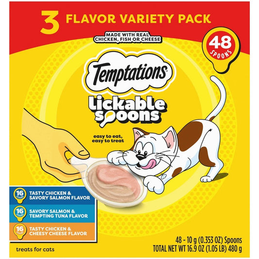 Temptations Lickable Spoons Adult Wet Cat Treat  10 Grams  Variety Pack of 48