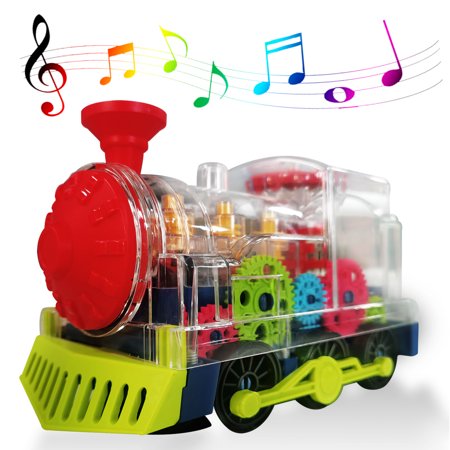Gear Train Toy  Transparent Kids Musical Train  Electric Train Set with Flashing Light for Boys Gift