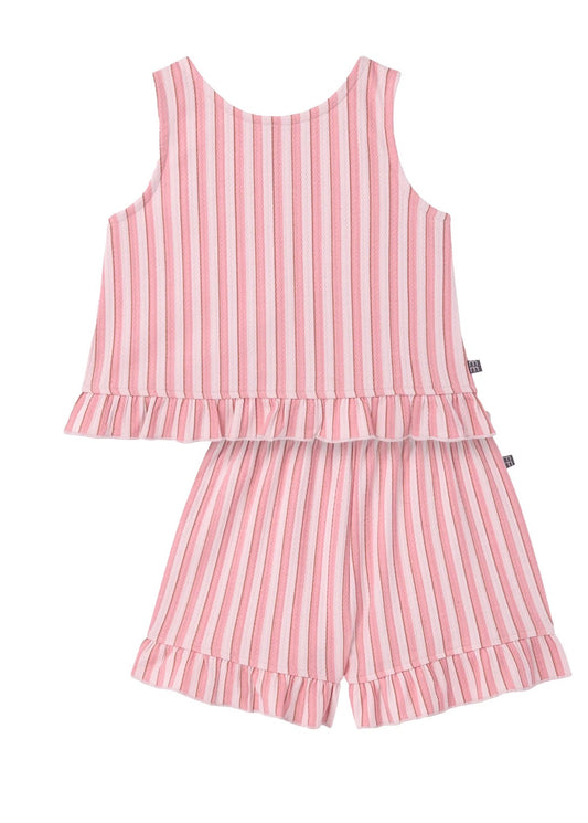 Pink Striped Ruffle Pajama Set -12 months
